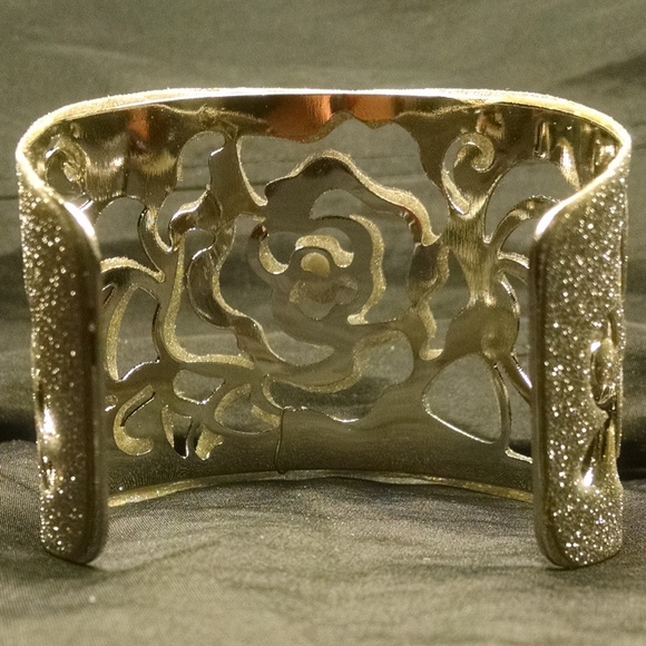Bling Sparkle Glitter Filigree Wide Cuff Bracelet